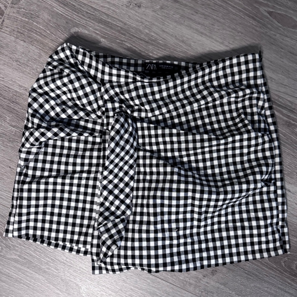 Zara Black White Gingham Check Skort